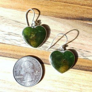 Natural Chrome Chalcedony Heart Slab Earrings w/ 925 Sterling Silver Ear Wires